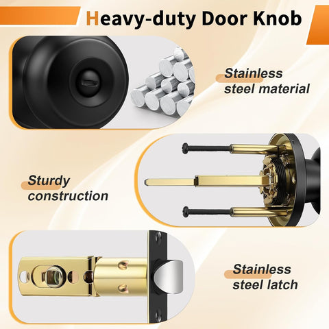 Probrico Black Door Knob 7 Pack, Interior Bedroom Doorknob with Lock, Keyless Door Handles with Inside Privacy Locking Function, Colonial Ball Knob, Universible Levers