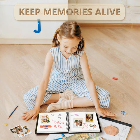 Popotop 8x8 Inch Scrapbook Photo Album, 60 Page Decorative Kraft Paper Book for 4x6 Pictures, DIY Memory Photo Albums as Gifts for Wedding Baby Christmas School Family