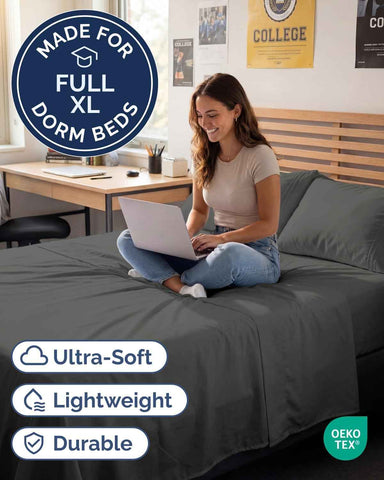 Full XL Sheets - 4 Piece Full XL Sheet Set - Cool & Breathable - Charcoal