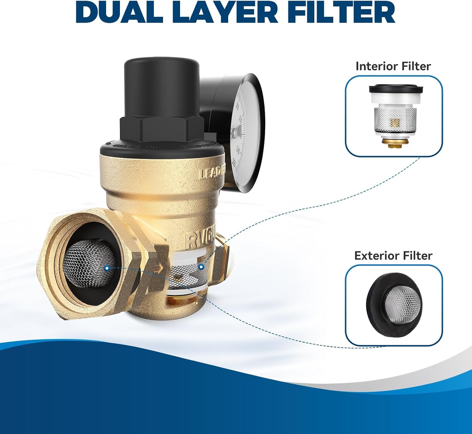 RVGUARD RV Water Pressure Regulator Valve, CSA Approved, Lead-Free Brass