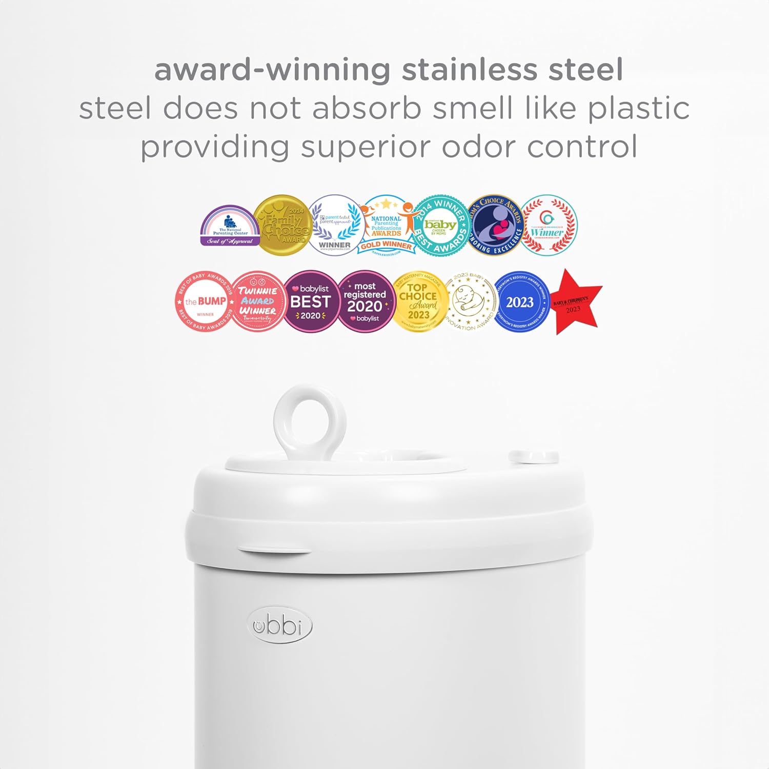 Ubbi Stainless Steel Diaper Pail, No Special Bags, Odor-Locking, White