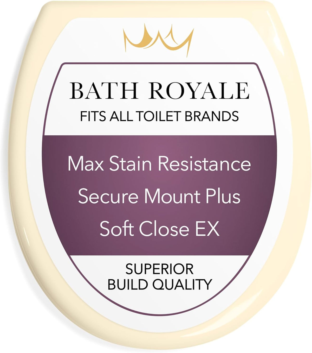 Bath Royale Toilet Seat Upgrade Round BR500-02 Heavy Duty Quiet Close, Durable, Stain-Resistant and Easy to Clean, Fits All Toilet Brands, Executive Series - Almond/Bone