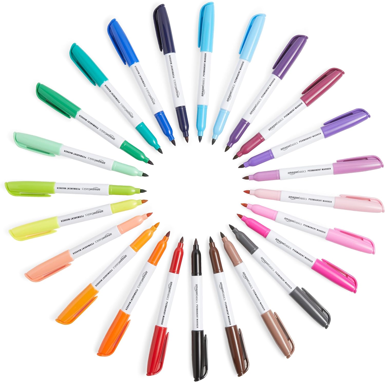 Amazon Basics Fine Tip Permanent Markers for Writing, Drawing, Quick Drying, Office, School, and Home Use, Black, 24 Pack