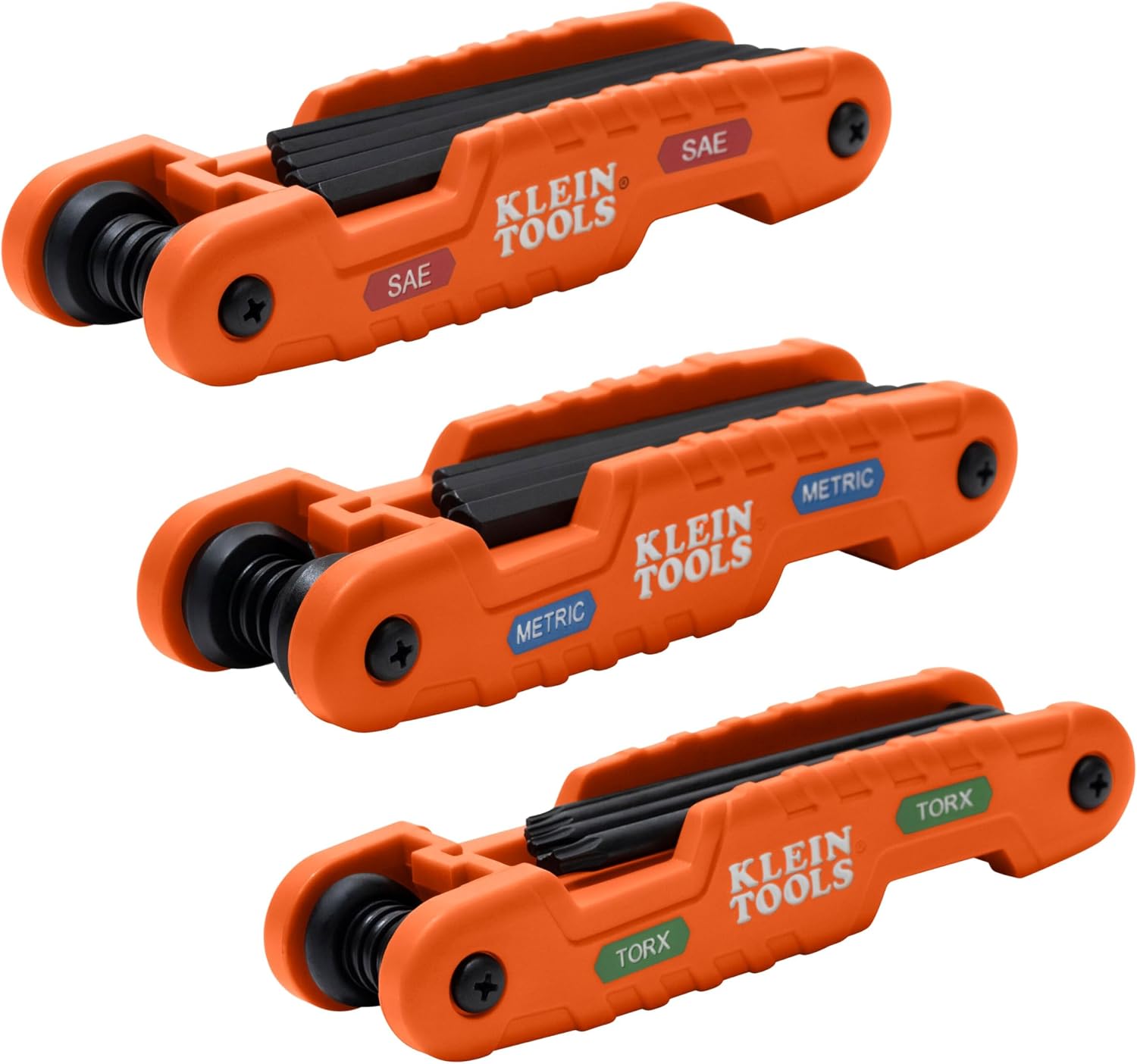Klein Tools 70553 Pro Folding Hex Key Set, Metric, SAE, Torx Sizes, 3-Piece
