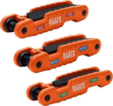 Klein Tools 70553 Pro Folding Hex Key Set, Metric, SAE, Torx Sizes, 3-Piece