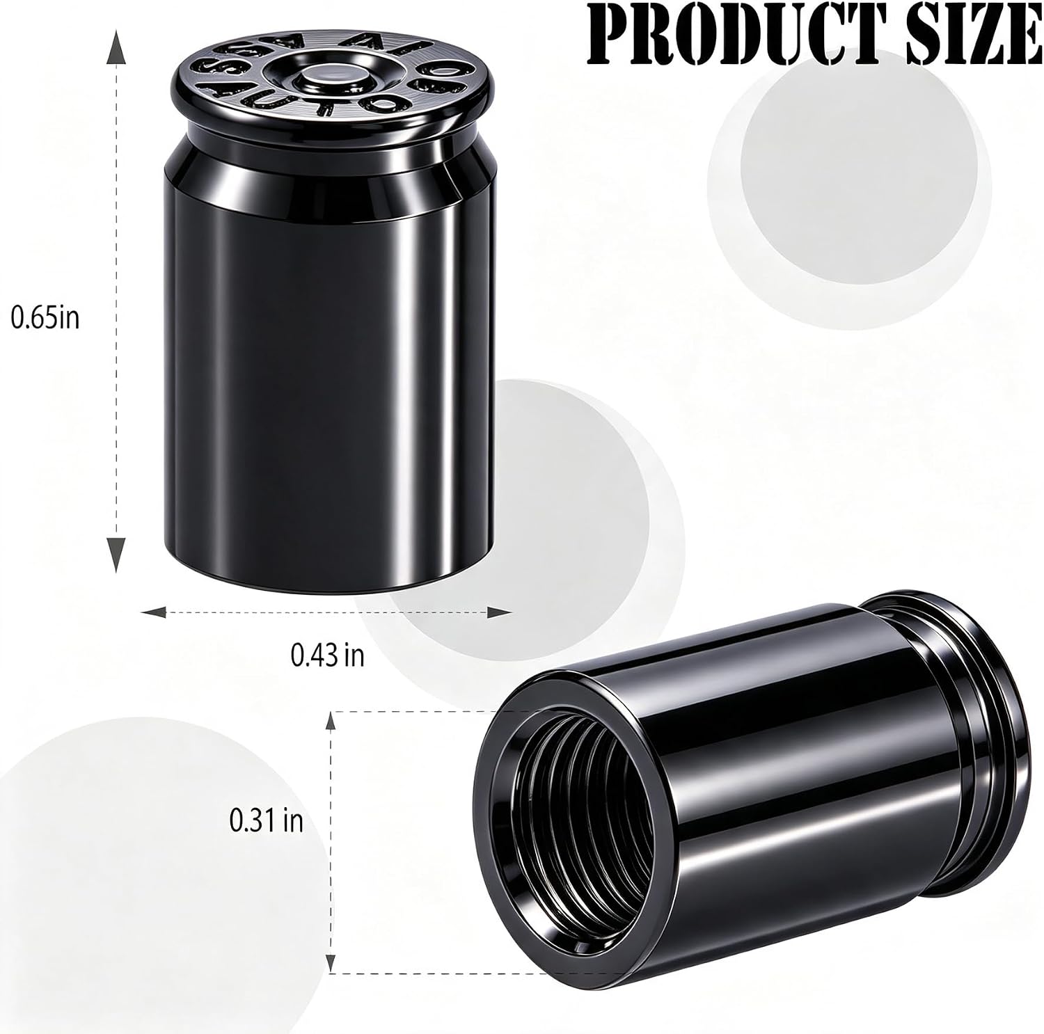 4PCS Bullet Shell Tire Valve Stem Caps, Aluminum Alloy Car Air Stem Cap, Universal Dustproof Tire Valve Stem Covers for Cars, SUV, Trucks, Bikes, Motorcycles, Bicycles (Black)