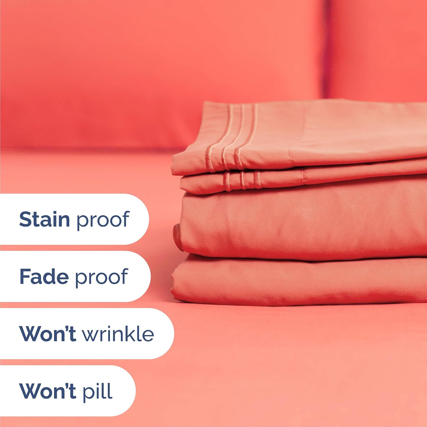 Cal King Size 4 Piece Sheet Set - Comfy Breathable & Cooling Sheets - Coral