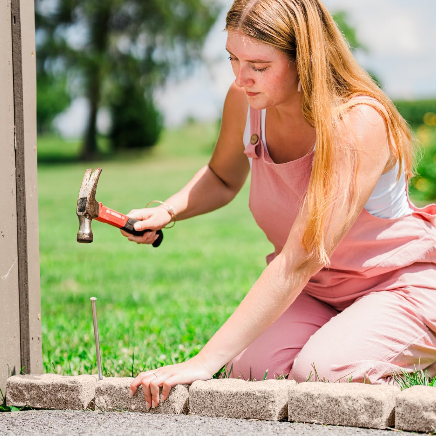 Beuta Landscape Edging | Garden Edging Border | Polyrock Bricks for Lawn edging, Flower beds, Pathways & Yard Edging– 4 Packs | Each Section Has 6 Bricks 48"L x 4"W x 2.25"H | 12 Spikes |Cobblestone