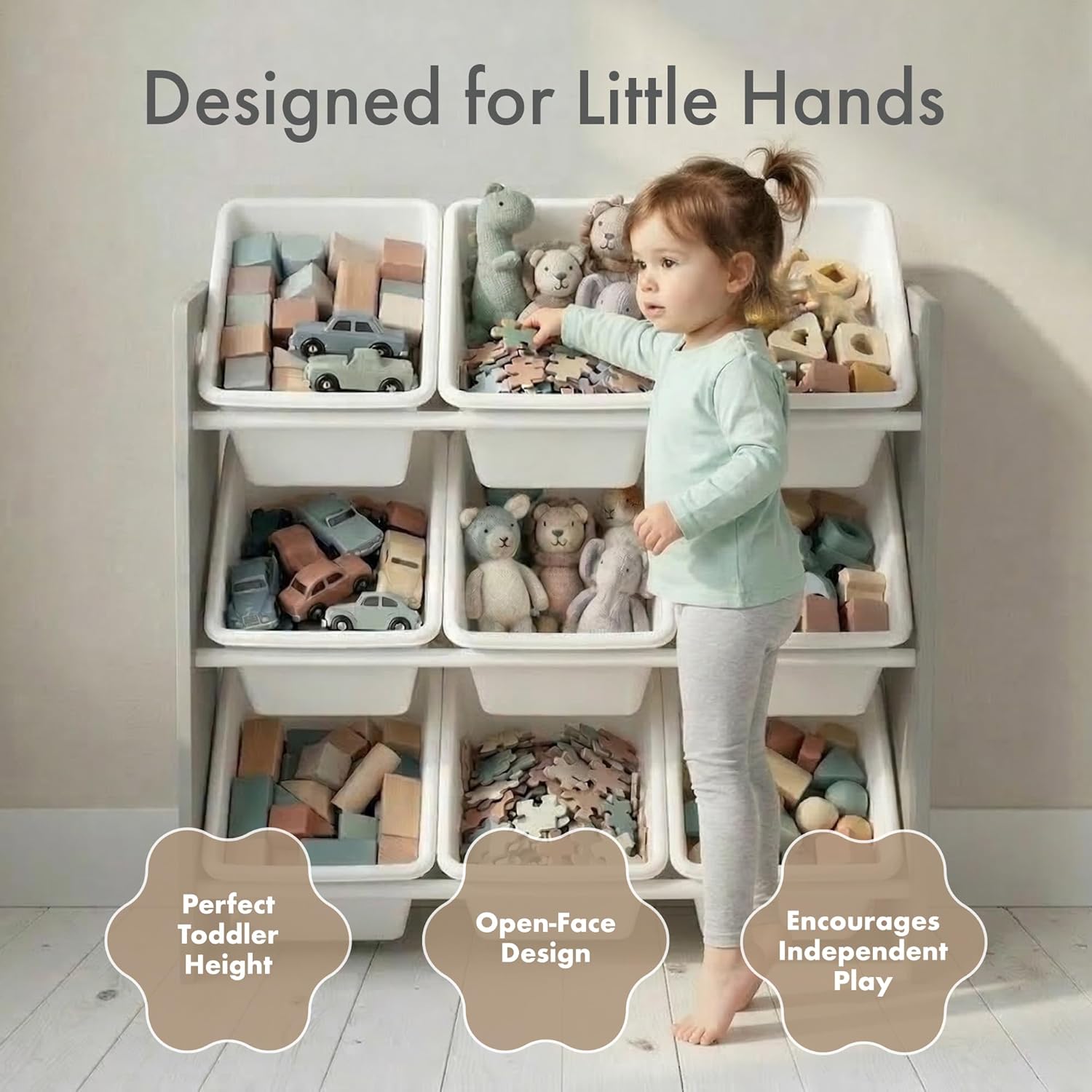 Humble Crew Kids Toy Organizer with 9 Bins, 3 Tier Storage for Playroom