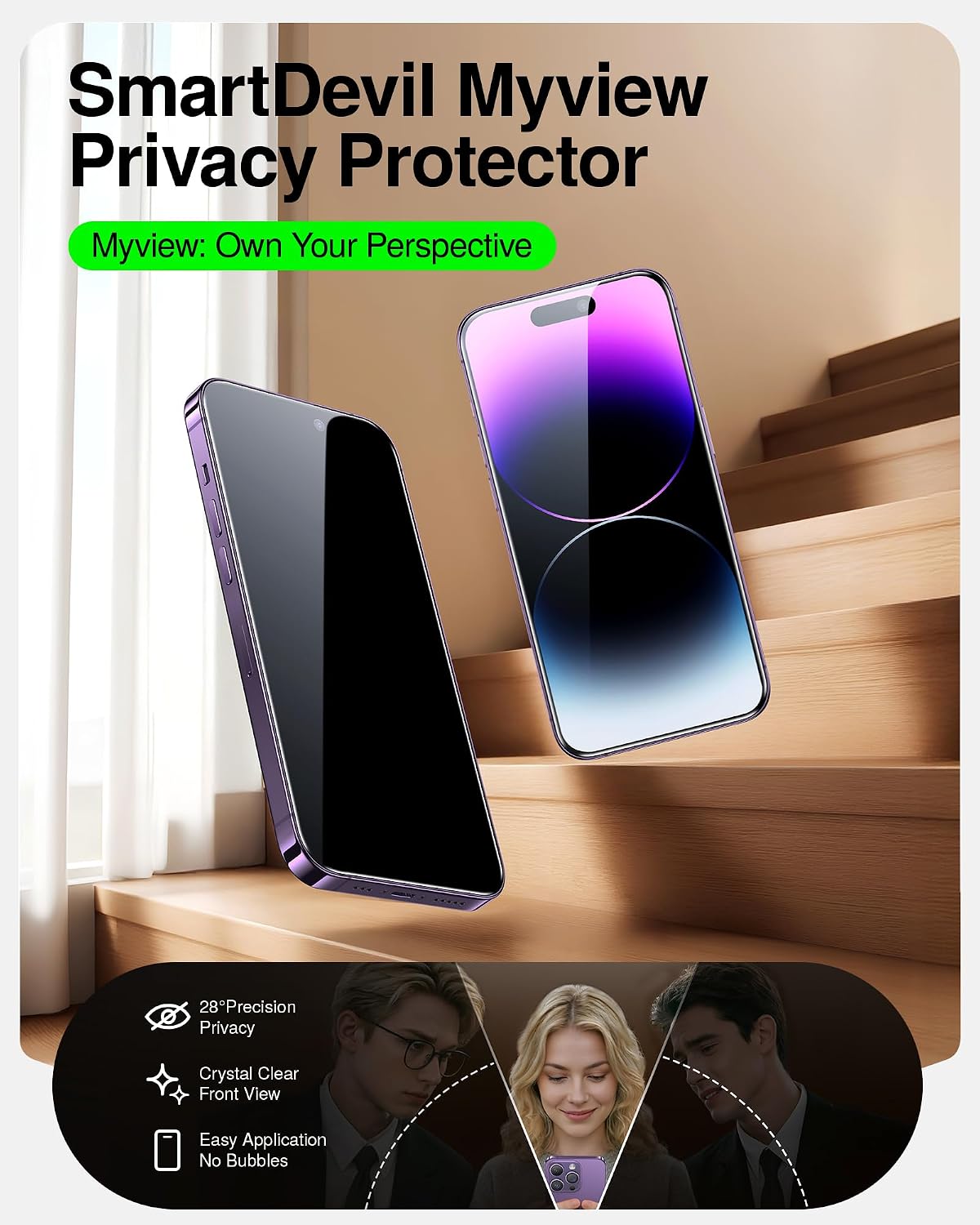 SMARTDEVIL 2 Pack Tempered Glass for iPhone 14 Pro Privacy Screen Protector