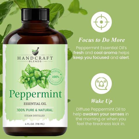 Handcraft Blends Peppermint Essential Oil – Huge 4 Fl Oz – 100% Pure and Natural – Premium Grade Essential Oil for Diffuser and Aromatherapy, Skin, Massage, Candle and Soap Making Fragrance