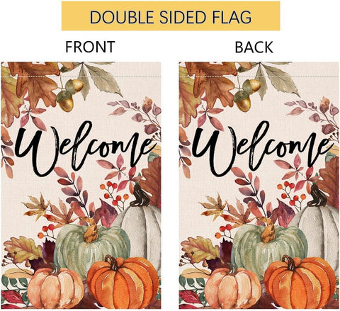Fall Pumpkin Leaves Garden Flag 12x18 Vertical Double Sided Welcome Autumn Thanksgiving Holiday Outside Decorations Burlap Yard Flag BW823