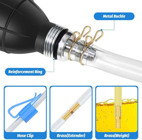 Gasoline Siphon Hose, Gas Oil Water Fuel Transfer Siphon Pump, Portable Widely Use Hand Fuel Pump, Fuel Transfer Pump with PVC Hoses (Blue)