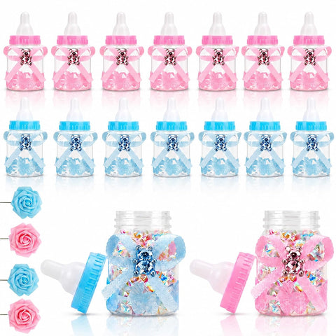 24Pcs Baby Bottle Candy Boxes 3.5" +5 Artificial Roses Baby Shower Favors