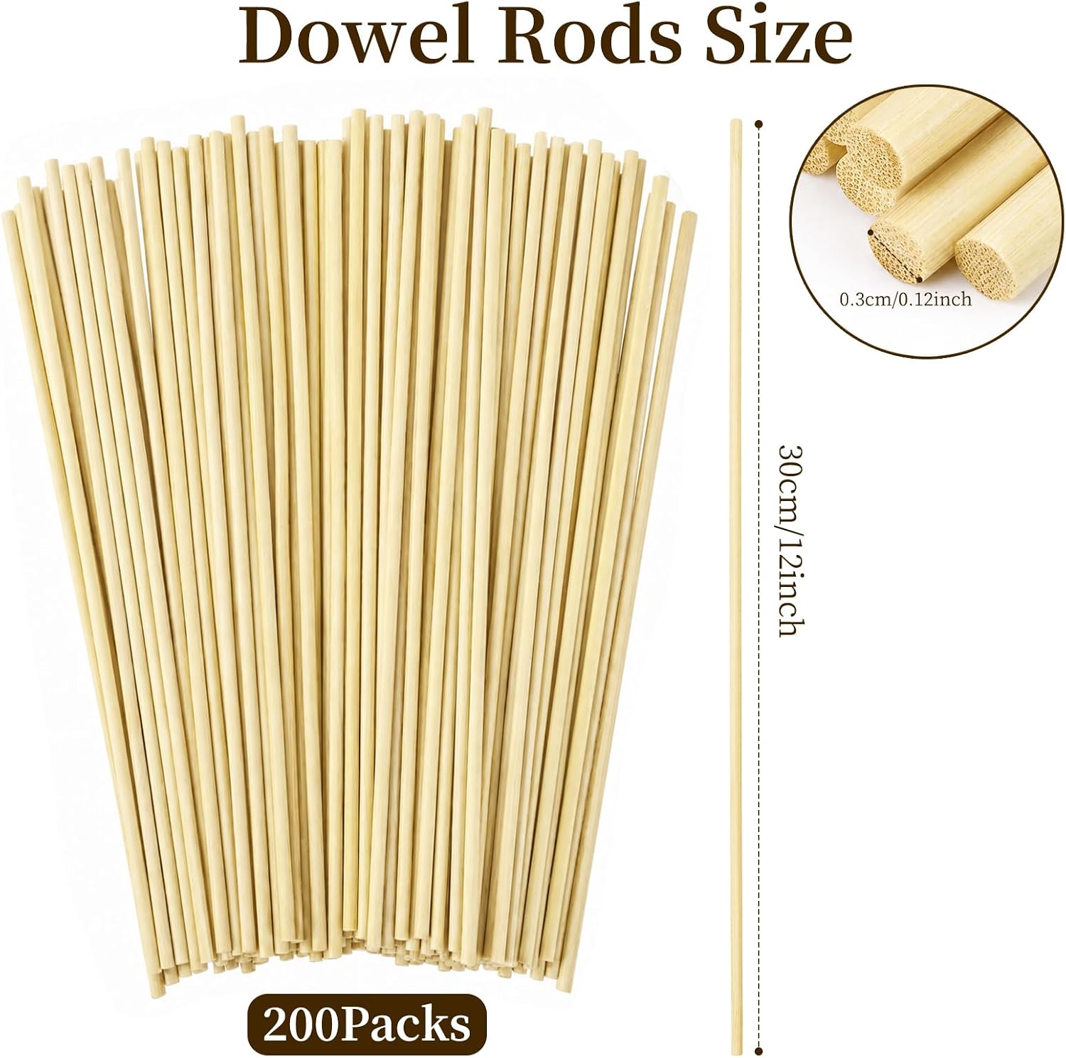 Rclxl 200Pcs Wooden Dowel Rods 1/8 x 12 Inch Wood Sticks for Crafts DIY