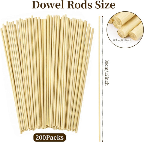Rclxl 200Pcs Wooden Dowel Rods 1/8 x 12 Inch Wood Sticks for Crafts DIY
