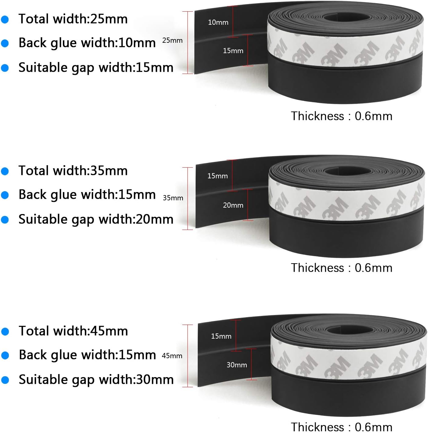 TAROSE Weather Stripping, Silicone Door Seal Strip Door, 16 Feet Long Black (Width 25mm)