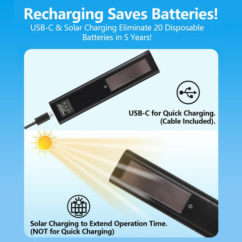 Rechargeable TV Remote for Samsung Smart TVs, Replacement for All 2019-2026 Samsung TV Remote Control with Voice Control. USB-C Fast Charging. Solar Charging. 2-Year Warranty.