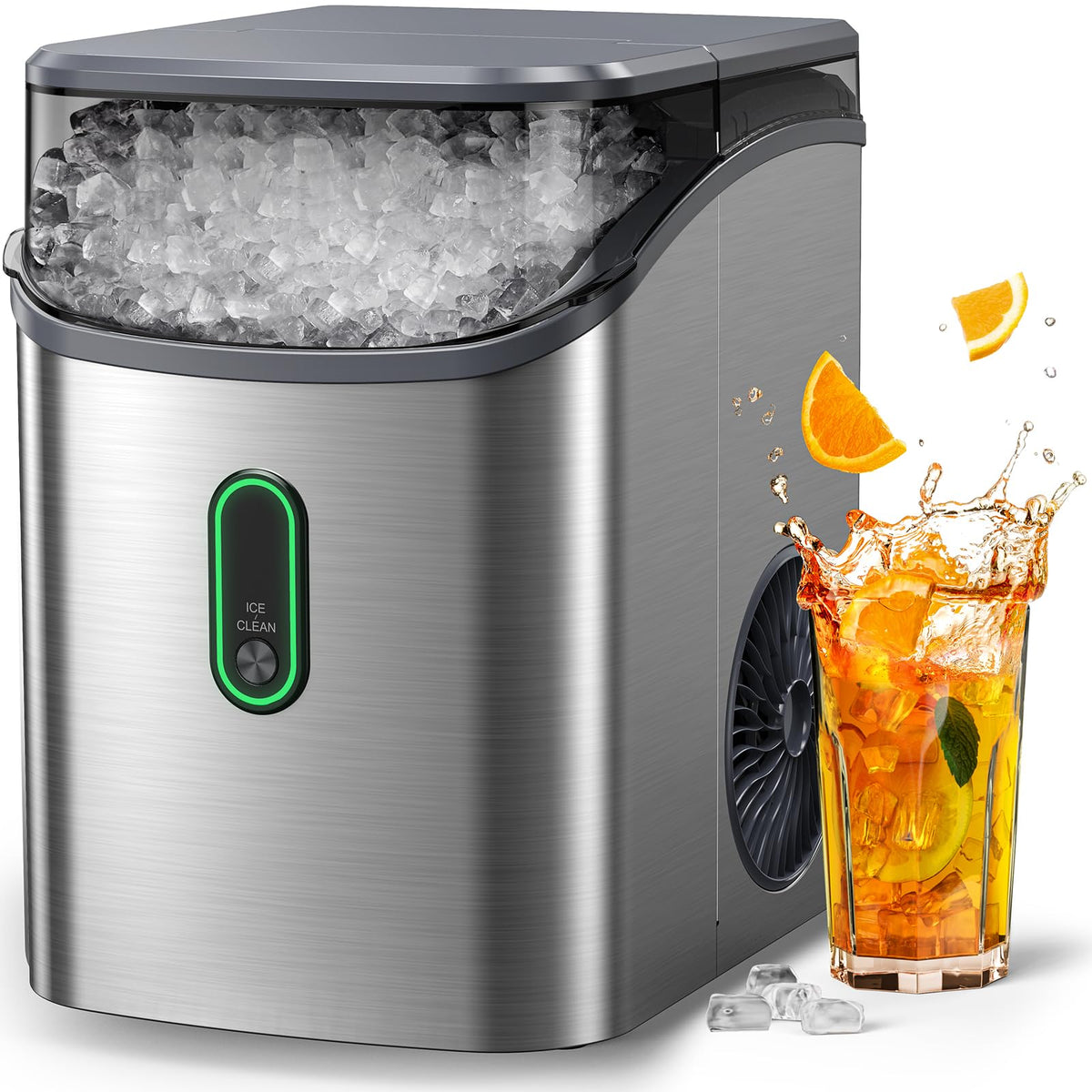 Silonn Nugget Ice Maker Countertop, Pebble Ice Maker with Soft Chewable Ice, One-Click Operation Ice Machine with Self-Cleaning, 33lbs/24H for Home,Kitchen,Office