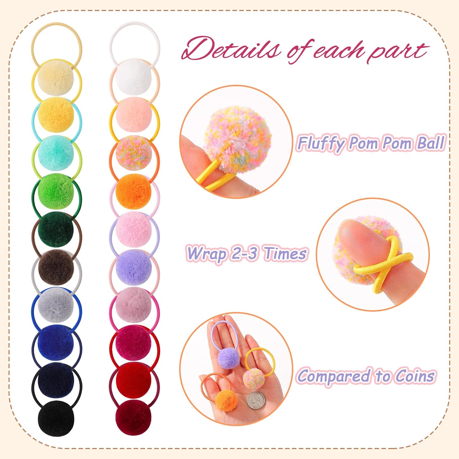 choicbaby 40pcs Pom Pom Hair Ties Elastic Rubber Bands for Baby Girls