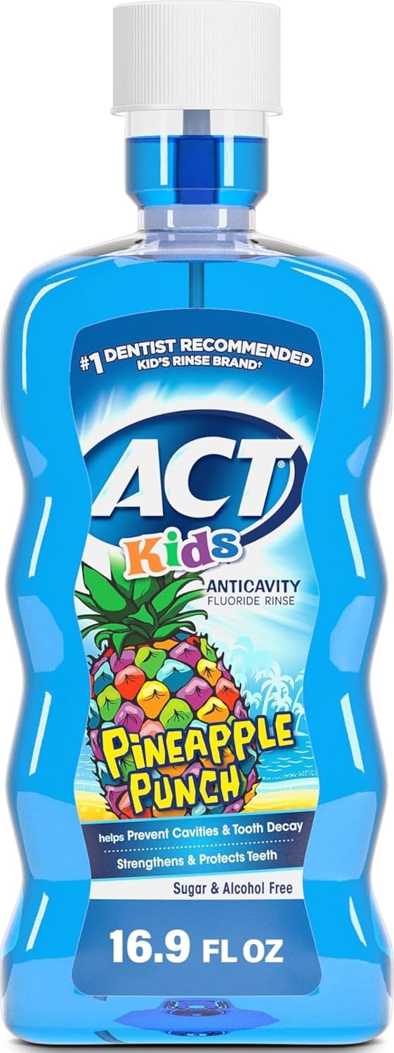 ACT Kids Anticavity Fluoride Rinse Pineapple Punch 16.9 fl. oz. Accurate Dosing Cup, Alcohol Free