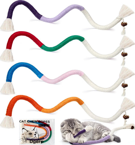 Cat Chew Ropes 4Pcs, Safe Cat Chew Toys for Indoor Cats with Catnip