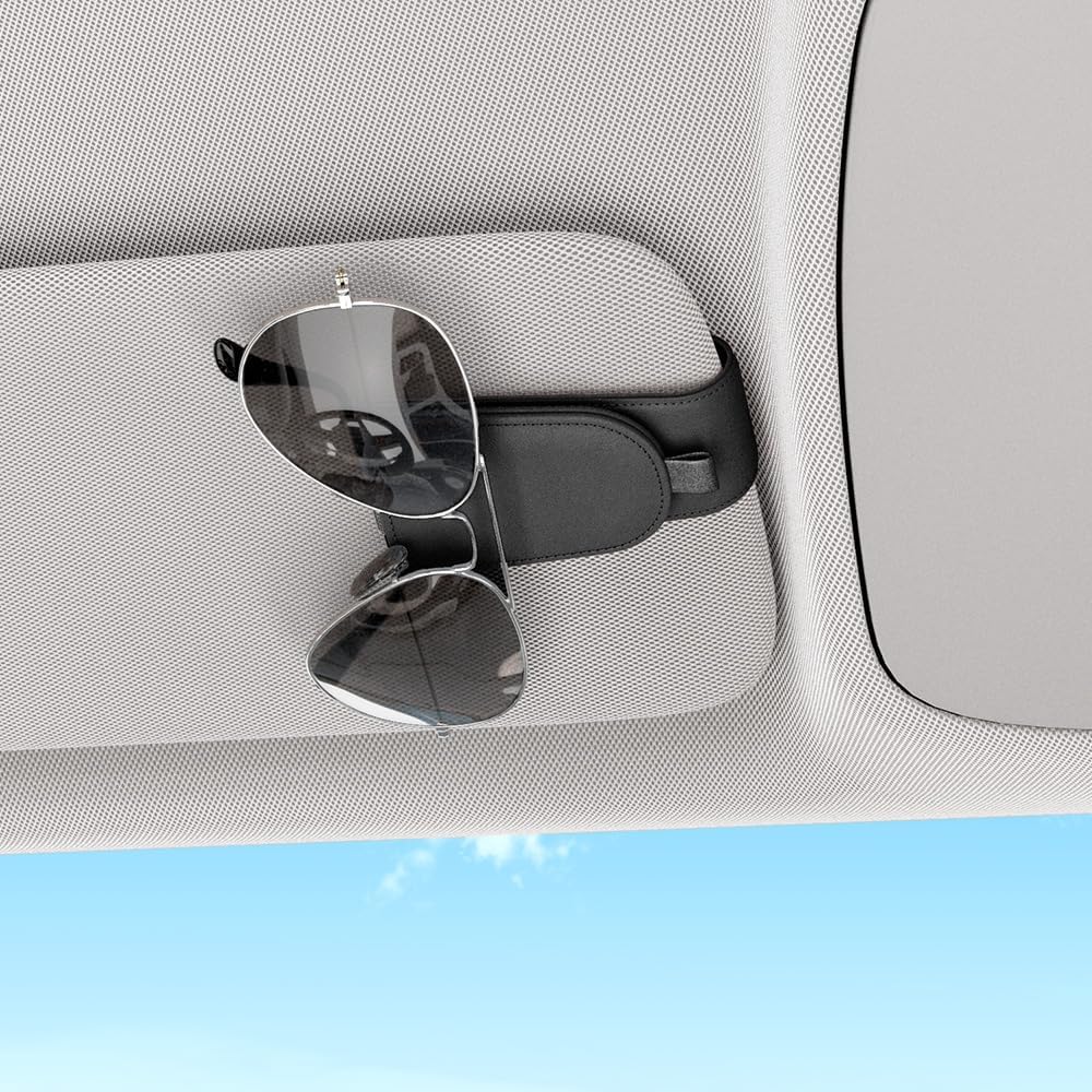 Sotfamily Magnetic Sunglass Holder for Car Visor, 2 Packs, Faux Leather