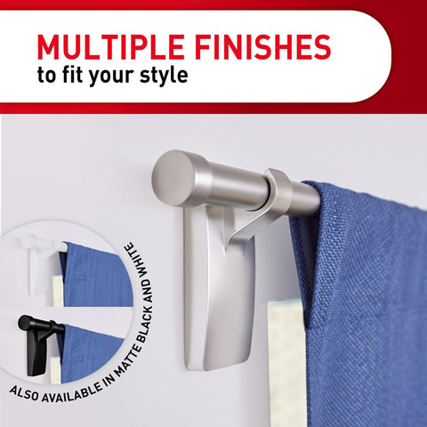 Command Medium Satin Nickel Curtain Rod Hooks, 2 Hooks, 4 Strips