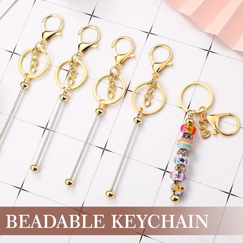 Tondiamo 12 Pcs Beadable Keychains Bars Bulk Blank Beaded Metal Keychain for Craft DIY Gift
