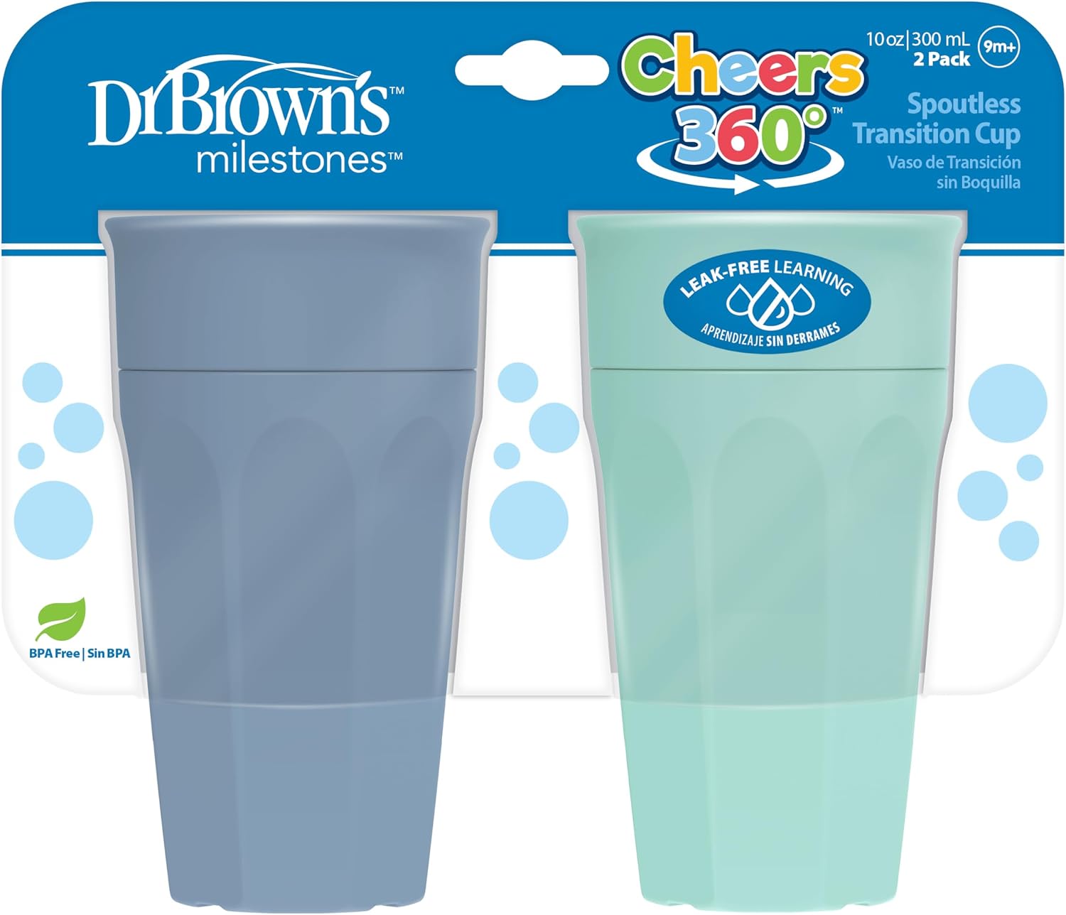 Dr. Brown's Milestones Cheers360 Spoutless Cup, Aqua & Blue, 2-Pack