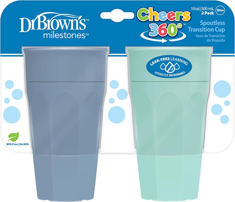 Dr. Brown's Milestones Cheers360 Spoutless Cup, Aqua & Blue, 2-Pack