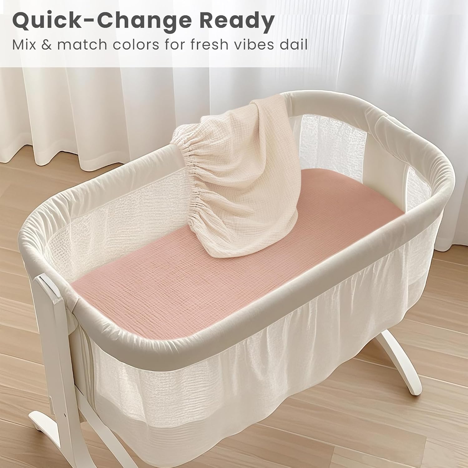 Konssy 2 Pack Muslin Bassinet Sheets for Baby Girls Boys, 33"x21"