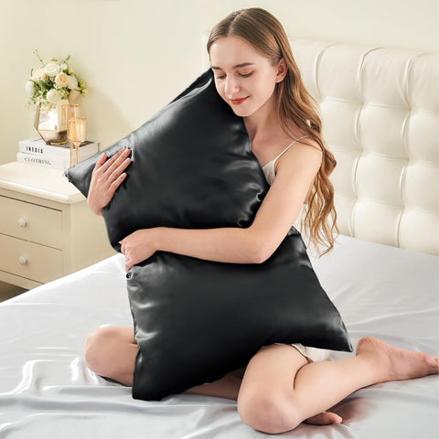INFIIXSO Silk Pillow Cases 2 Pack, Standard Size, Hidden Zipper, Black