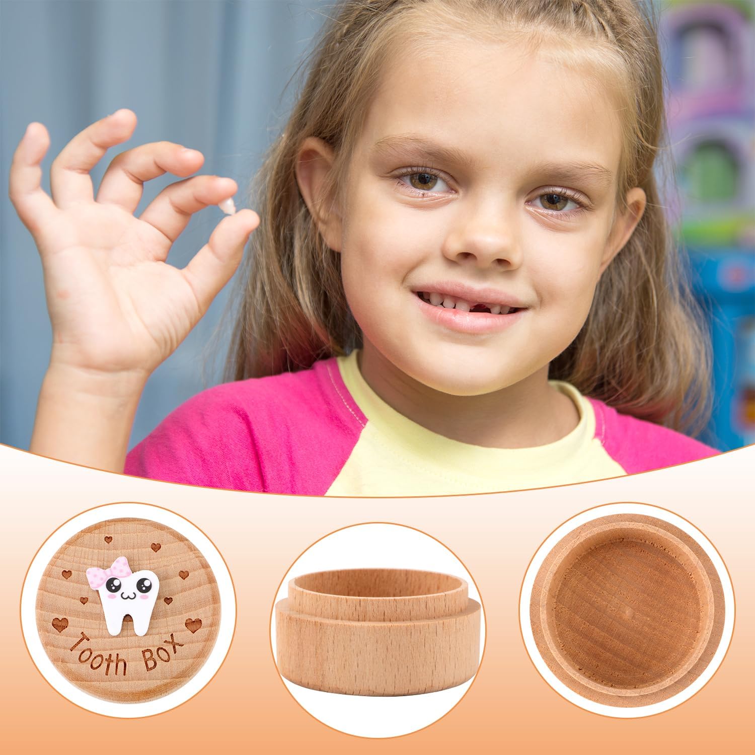 PEUTIER 3D Carved Tooth Fairy Box, Wooden Tooth Storage Box for Lost Teeth