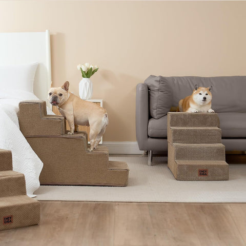 EHEYCIGA Dog Stairs for Bed 18" H, 4-Step Dog Steps for High Bed, Camel