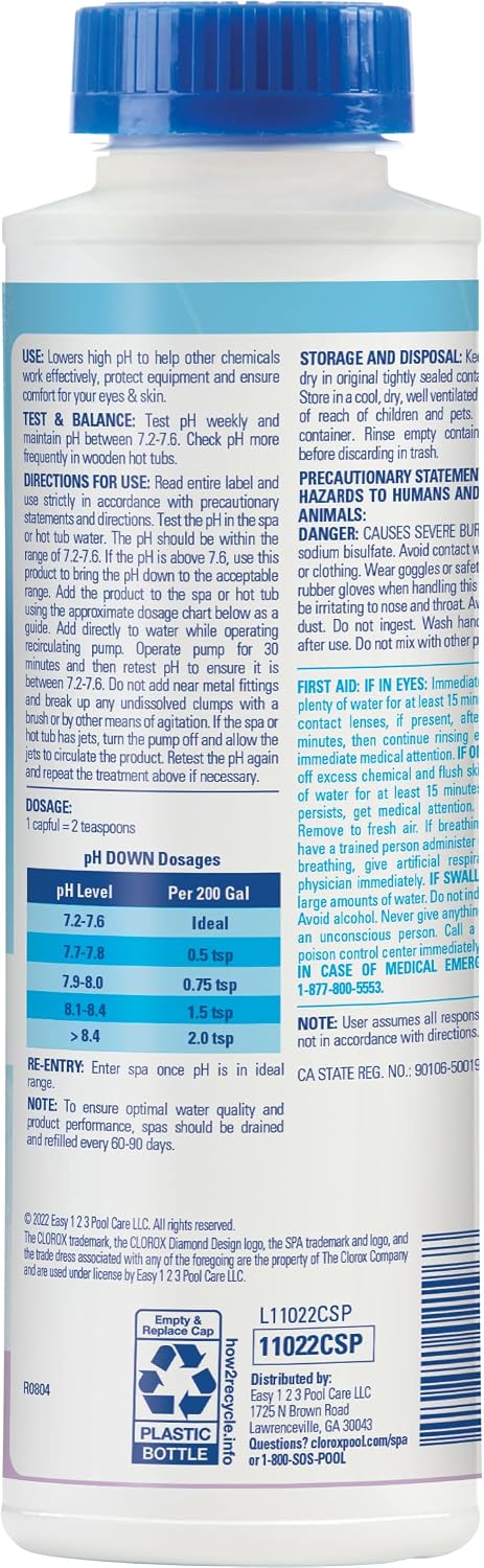 Clorox® Pool&Spa™ Spa pH Down, Lowers pH in Spa Water, Safe for All Spa Types, 22 ounce (Pack of 1)