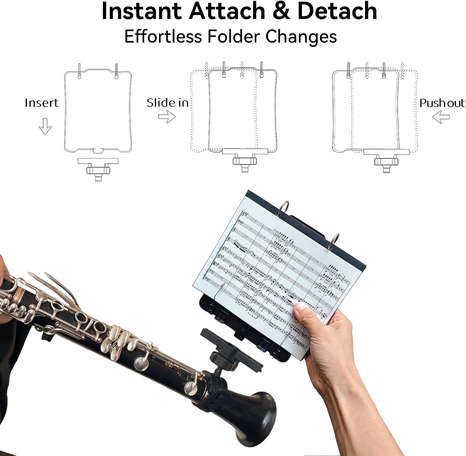 TC10C Clarinet Lyre with Flip Folder for Marching Band
