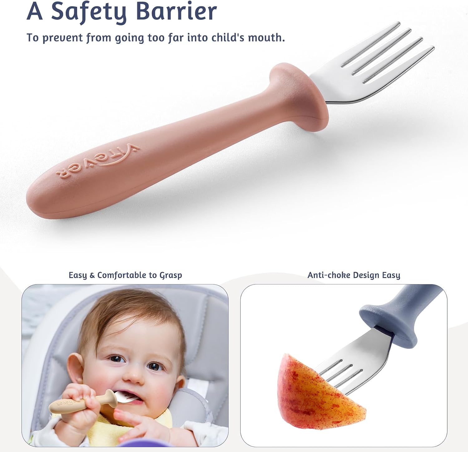 6 Pieces Toddler Forks，Kids Safe Utensils Set with Silicone Round Handle for Self Feeding，18/8 Stainless Steel Baby Forks，Children's Silverware Set BPA Free, Dishwasher Safe