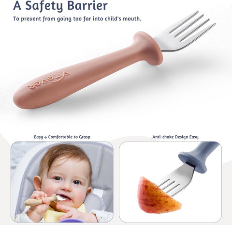 6 Pieces Toddler Forks，Kids Safe Utensils Set with Silicone Round Handle for Self Feeding，18/8 Stainless Steel Baby Forks，Children's Silverware Set BPA Free, Dishwasher Safe