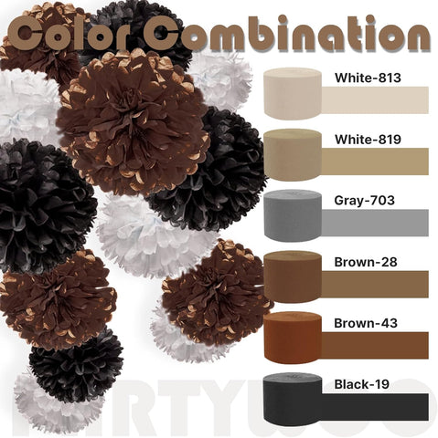 PartyWoo Brown Crepe Paper 10pcs 820 FT Boho Neutral White Streamers
