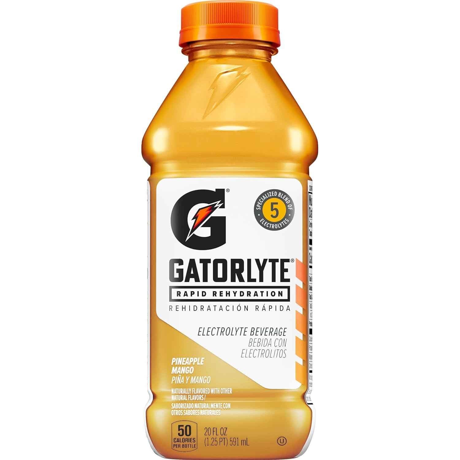 Gatorlyte Rapid Rehydration Electrolyte Beverage, Orange, 20oz Bottles (12 Pack)