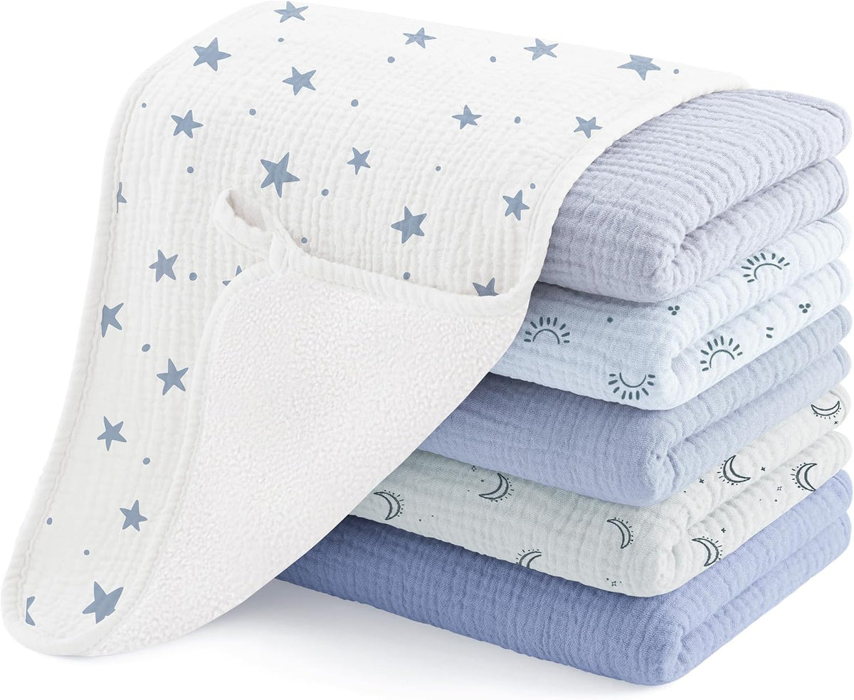 Susurration Muslin Burp Cloths, Soft Baby Burping Cloths for Unisex Boys and Girls, Newborn Essentials Large Extra Absorbent Washcloths, 20x10in, 6 Pack