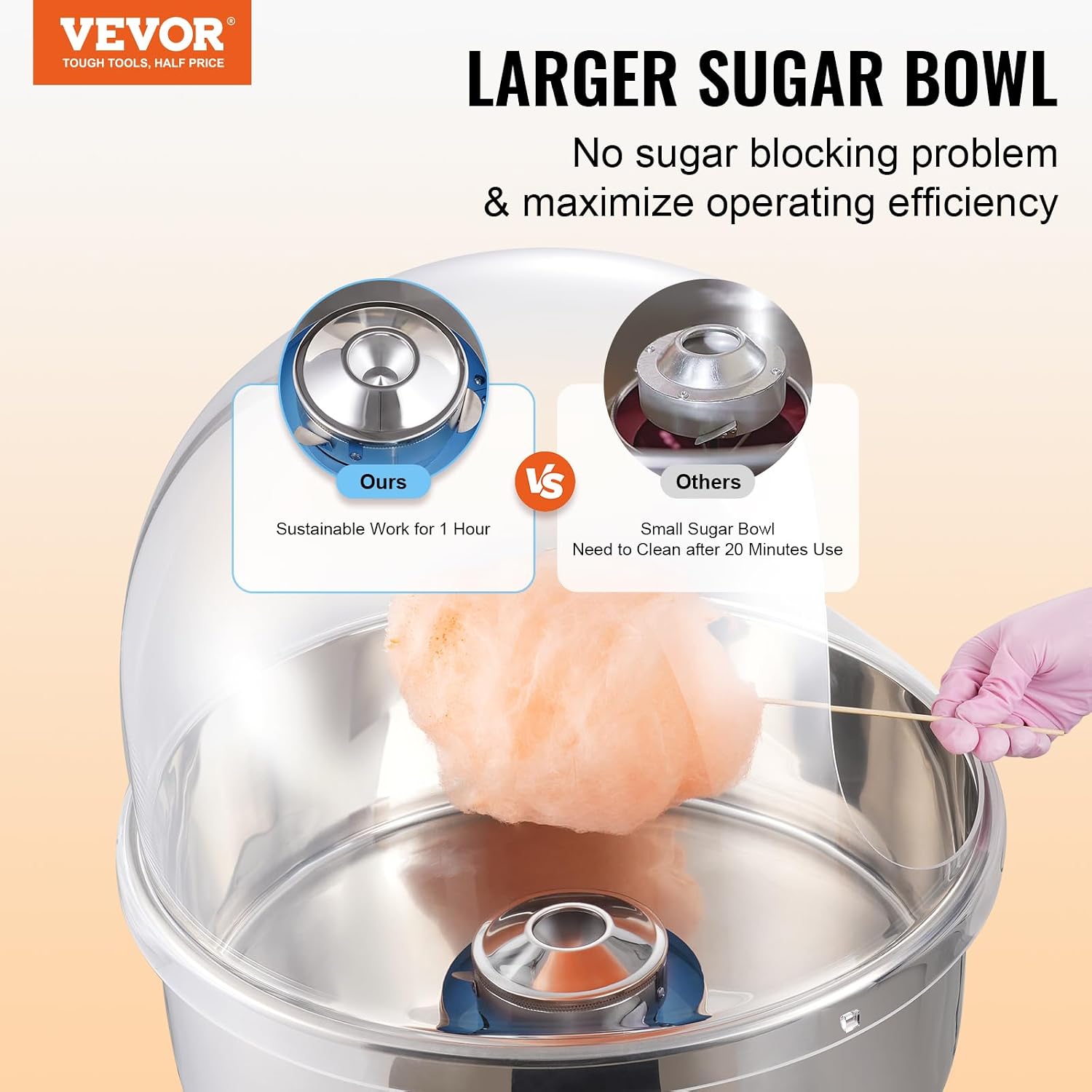VEVOR Electric Cotton Candy Machine with Cover, 1000W Commercial Floss Maker w/Stainless Steel Bowl, Sugar Scoop and Drawer, Perfect for Home, Carnival, Kids Birthday, Family Party, Blue