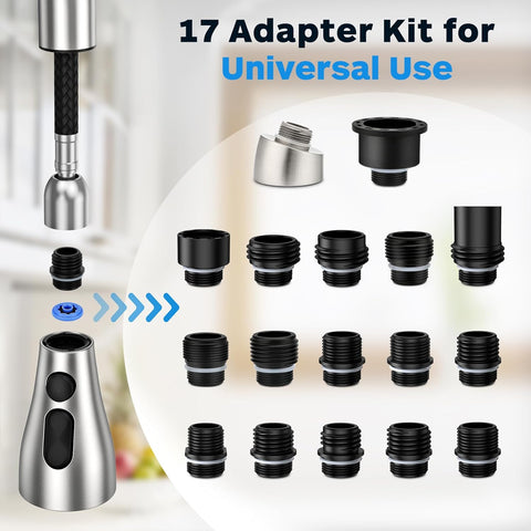 Kitchen Faucet Head Replacement 3 Modes with 17 Adapters, Pull Down Spray Head for Kitchen Faucet, Kitchen Sink Faucet Head G 1/2, Sprayer Head Replacement, Compatible with Moen，Delta, Kohler Faucets
