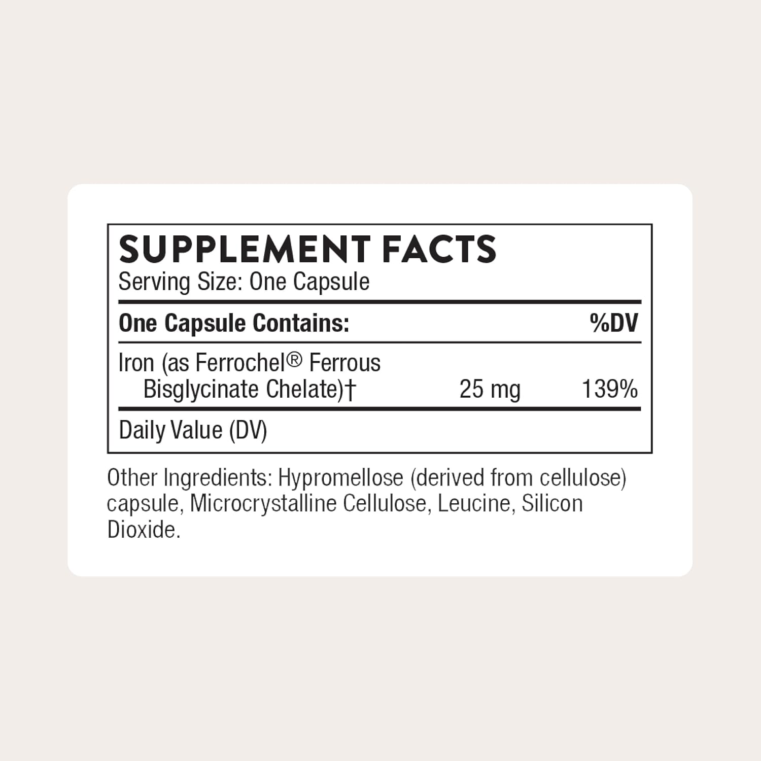 THORNE Iron Bisglycinate, 25 mg Iron Supplement, 60 Capsules