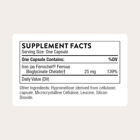 THORNE Iron Bisglycinate, 25 mg Iron Supplement, 60 Capsules