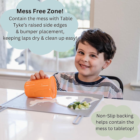 The Table Tyke Silicone Placemats for Toddlers with Patented Edge Bumper | Kids Placemats Non Slip Travel Ready | Baby Placemat BPA Free for Restaurant Dining Table | Slate Grey