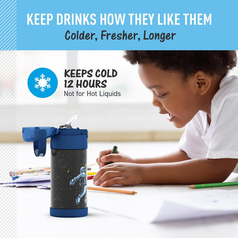 THERMOS FUNTAINER Water Bottle with Straw, 12oz, Space Frog
