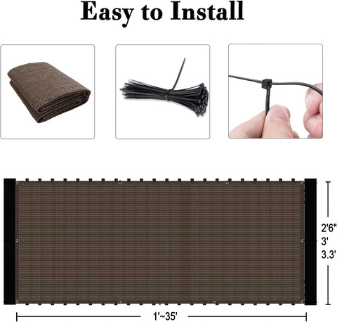 SUNLAX Custom Size 3.3'x31' Brown Balcony Privacy Screen 90% UV Block