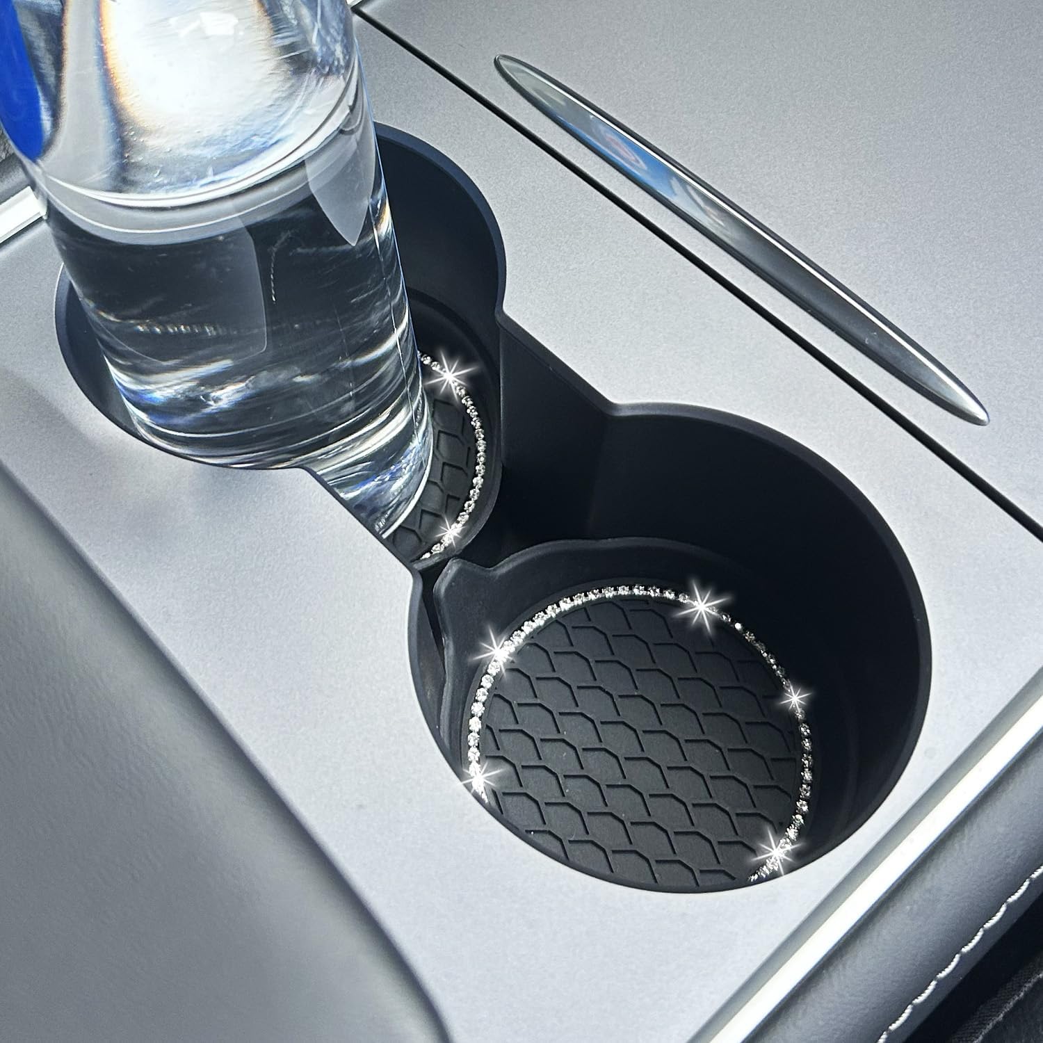 NBTEPEM 4pcs Bling Car Cup Holder Coaster, 2.75 inch Anti-Slip Shockproof Universal Fashion Coasters Insert Crystal Rhinestone Automotive Interior Accessories for Women (4 pcs, New Gray)